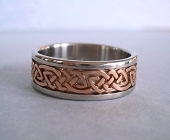 Celtic Bonding Knot Ring, Platinum Wedding Band with Open Rose Gold Knots